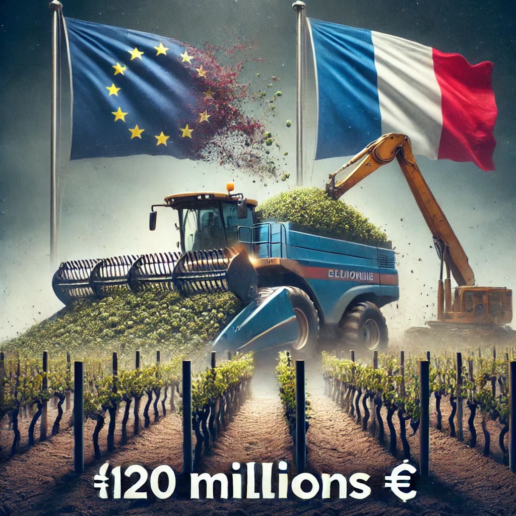 Représentation de la crise du vin en France et de sa demande de subvention à l'UE, vinee