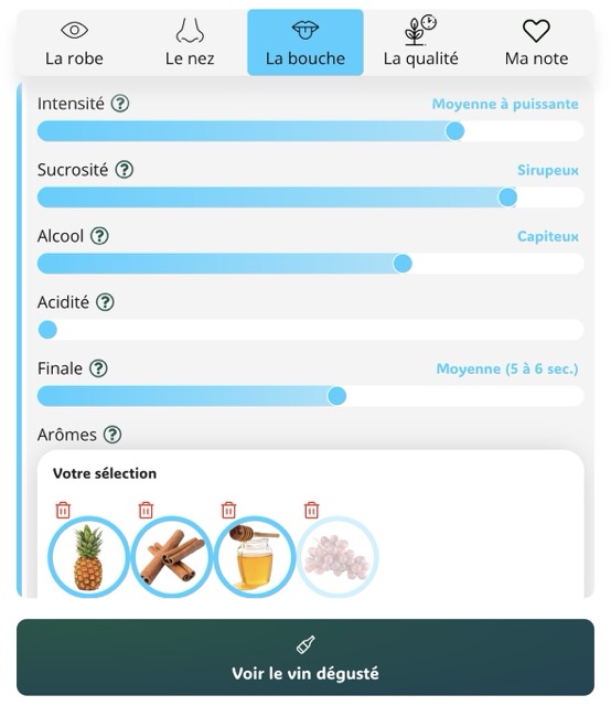 Aperçu d'une fiche de dégustation de vinee.io