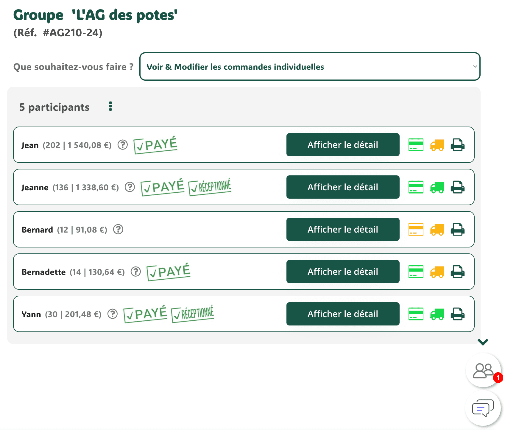 Aperçu d'un achat groupé de vinee.io