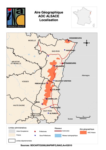 Carte de l'AOC Alsace