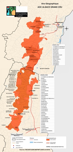 Carte de l'AOC Alsace Grand Cru