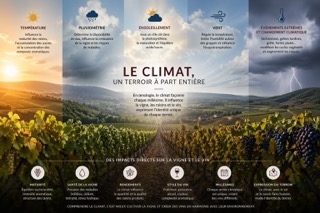 Carte des vignobles français illustrant les climats continental, océanique et méditerranéen